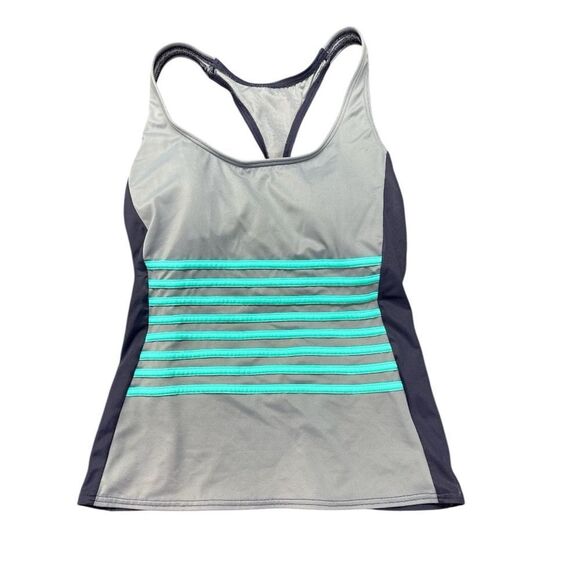 DKNY Swim Gray and Blue Striped racerback Tankini Top size small- EUC! - Picture 9 of 9